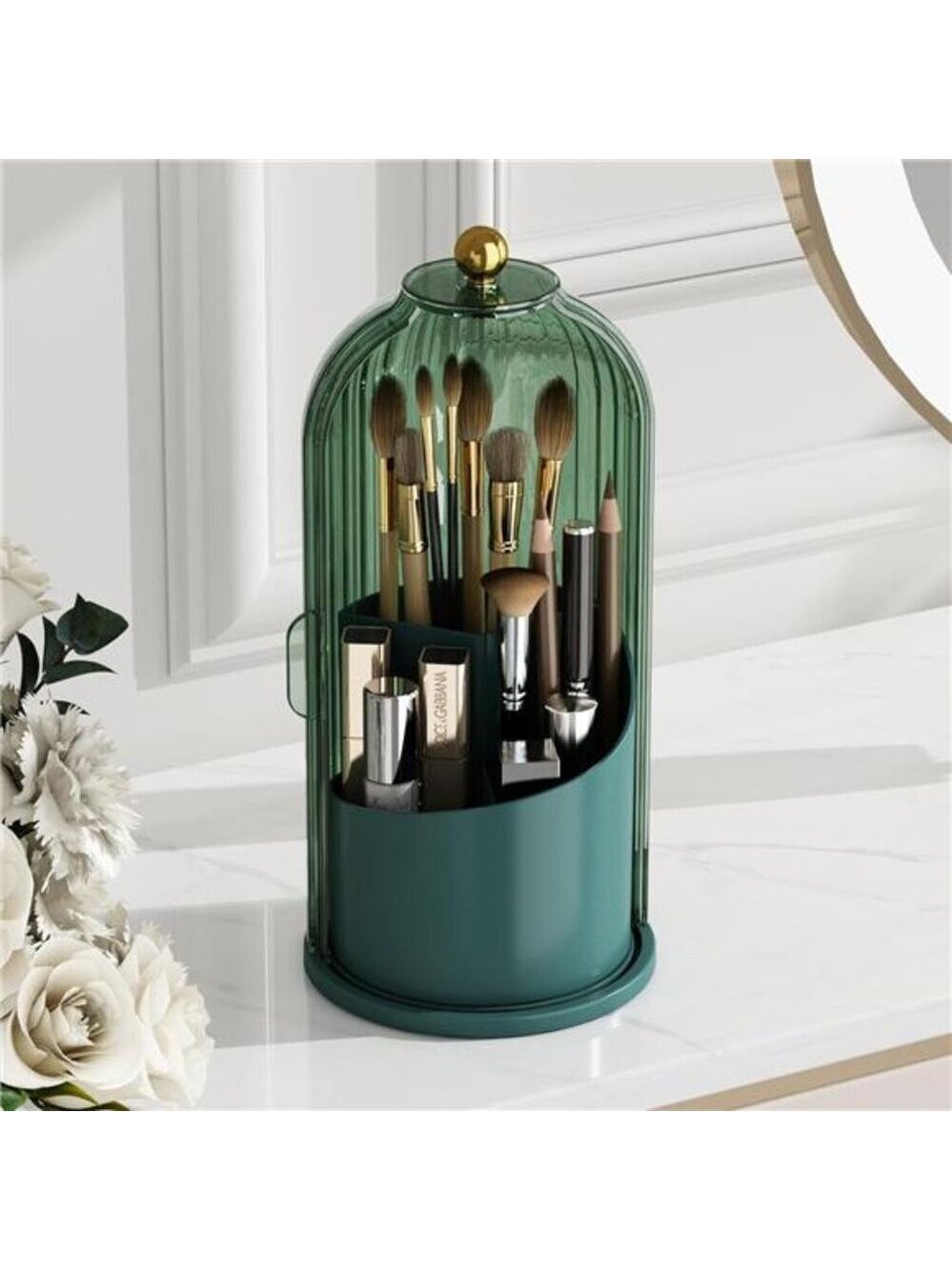 Makeup Brush Holder Rotating Cosmetic Organizer Waterproof Dustproof Vanity Stor